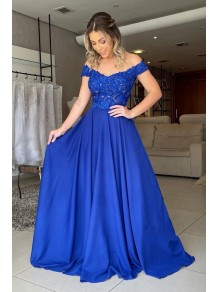 Long Royal Blue Lace Prom Dress Formal Evening Gowns 901486