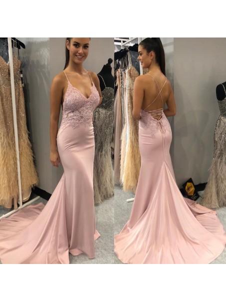 Long Pink Mermaid Lace Spaghetti Straps Prom Dress Formal Evening Gowns 901500 Long Pink Mermaid Lace Spaghetti Straps Prom Dress Formal Evening Gowns 901500