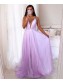 A-Line Tulle V Neck Prom Dress Formal Evening Gowns 901507