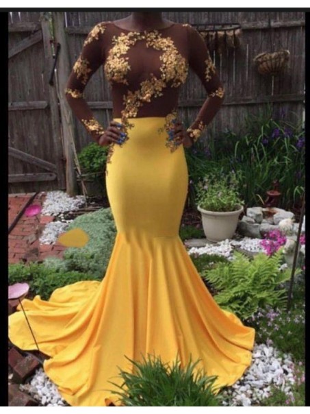 Mermaid Long Yellow Lace Prom Dress Formal Evening Gowns 901512 Mermaid Long Yellow Lace Prom Dress Formal Evening Gowns 901512