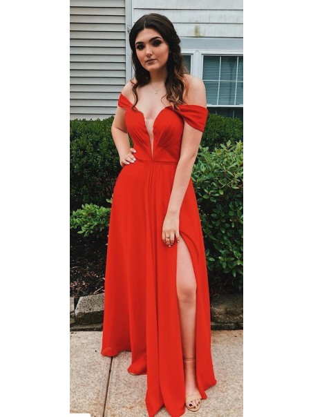 Long Chiffon Off the Shoulder Red Prom Dress Formal Evening Gowns 901516 Long Chiffon Off the Shoulder Red Prom Dress Formal Evening Gowns 901516