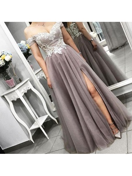 A-Line Lace Off the Shoulder Prom Dress Formal Evening Gowns 901519