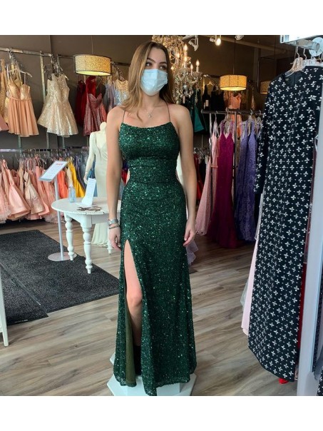Long Green Sheath Sequin Prom Dress Formal Evening Gowns 901521 Long Green Sheath Sequin Prom Dress Formal Evening Gowns 901521