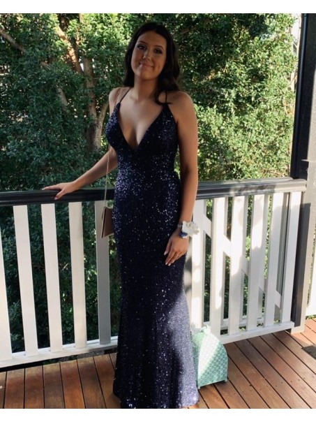 Long Navy Blue Sequin Prom Dress Formal Evening Gowns 901522 Long Navy Blue Sequin Prom Dress Formal Evening Gowns 901522