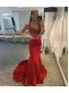 Long Red Mermaid Beaded Prom Dress Formal Evening Gowns 901526