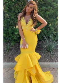 Long Yellow Mermaid Lace Prom Dress Formal Evening Gowns 901528 Long Yellow Mermaid Lace Prom Dress Formal Evening Gowns 901528