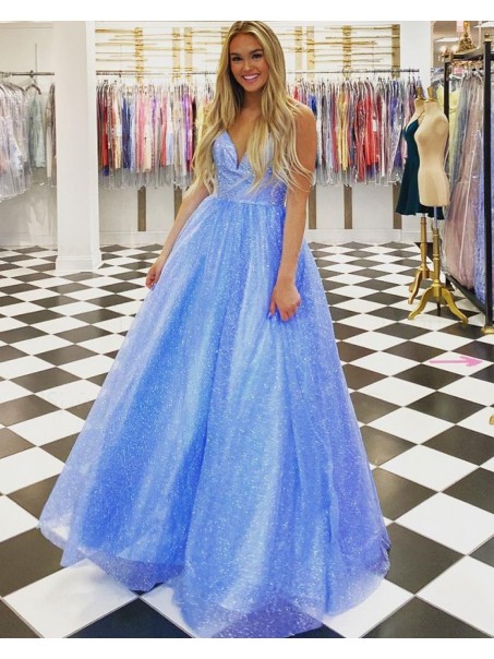 Long Blue Sparkle Prom Dresses Formal Evening Gowns 901544