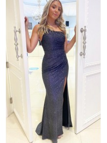 Elegant Sheath One Shoulder Long Navy Sequin Prom Dresses Formal Evening Gowns 901549 Elegant Sheath One Shoulder Long Navy Sequin Prom Dresses Formal Evening Gowns 901549