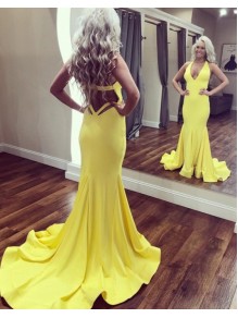 Long Yellow V Neck Prom Dresses Formal Evening Gowns 901552 Long Yellow V Neck Prom Dresses Formal Evening Gowns 901552