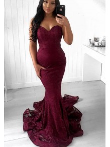 Mermaid Grape Lace Long Prom Dresses Formal Evening Gowns 901555