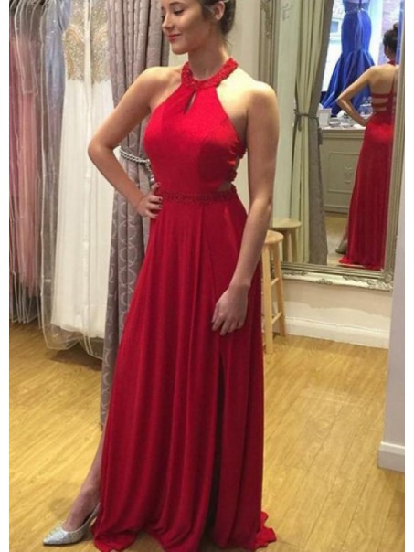 Long Red Chiffon Beaded Prom Dresses Formal Evening Gowns 901556 Long Red Chiffon Beaded Prom Dresses Formal Evening Gowns 901556