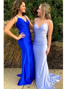 Long Blue Simple Prom Dresses Formal Evening Gowns 901561