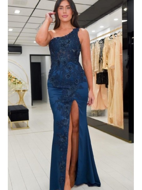 Mermaid One Shoulder Long Lace Prom Dresses Formal Evening Gowns 901568