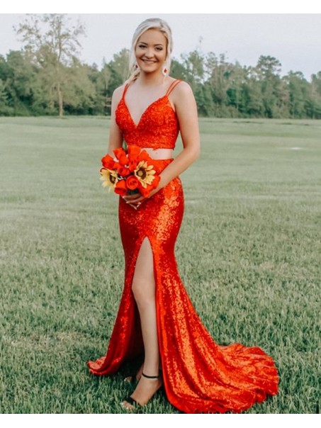 Long Mermaid Sequin Two Pieces Prom Dresses Formal Evening Gowns 901588 Long Mermaid Sequin Two Pieces Prom Dresses Formal Evening Gowns 901588