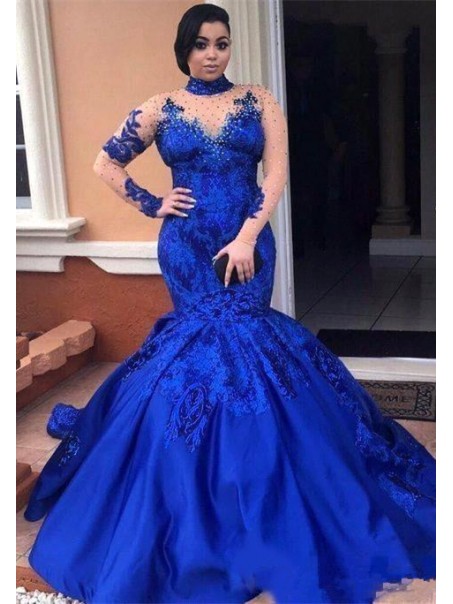 Long Royal Blue Mermaid Beaded Lace Prom Dresses Formal Evening Gowns 901594 Long Royal Blue Mermaid Beaded Lace Prom Dresses Formal Evening Gowns 901594