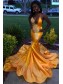 Long Yellow Mermaid Lace Prom Dresses Formal Evening Gowns 901595