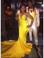 Long Yellow Mermaid One Shoulder Prom Dresses Formal Evening Gowns 901597