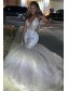 Long White Mermaid Sparkle Lace Prom Dresses Formal Evening Gowns 901599