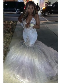 Long White Mermaid Sparkle Lace Prom Dresses Formal Evening Gowns 901599 Long White Mermaid Sparkle Lace Prom Dresses Formal Evening Gowns 901599