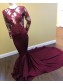 Long Grape Purple Beaded Lace Mermaid Prom Dresses Formal Evening Gowns 901602