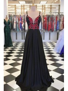 Long Black Embroidered Prom Dresses Formal Evening Gowns 901609 Long Black Embroidered Prom Dresses Formal Evening Gowns 901609