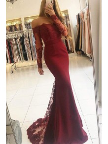 Long Sleeves Mermaid Lace Prom Dresses Formal Evening Gowns 901611