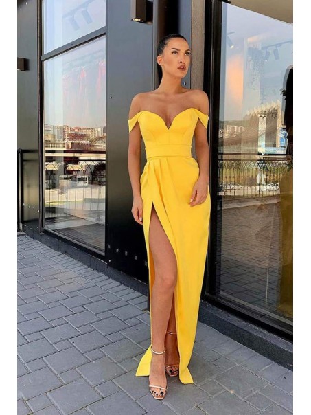 Long Yellow Sheath Off the Shoulder Prom Dresses Formal Evening Gowns 901618 Long Yellow Sheath Off the Shoulder Prom Dresses Formal Evening Gowns 901618