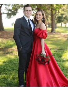 Long Red Off the Shoulder Satin Prom Dresses Formal Evening Gowns 901636 Long Red Off the Shoulder Satin Prom Dresses Formal Evening Gowns 901636