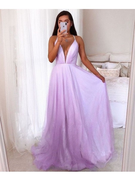 A-Line Tulle Long Prom Dresses Formal Evening Gowns 901639