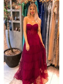 A-Line Sweetheart Lace and Tulle Prom Dresses Formal Evening Gowns 901654