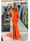Long Mermaid One Shoulder Orange Prom Dresses Formal Evening Gowns 901660