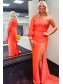 Long Mermaid One Shoulder Orange Prom Dresses Formal Evening Gowns 901660