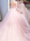 Long Pink Lace and Tulle Prom Dresses Formal Evening Gowns 901666
