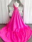 Long Fuchsia Beaded One Shoulder Prom Dresses Formal Evening Gowns 901674