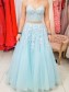 Long Blue Two Pieces Lace Prom Dresses Formal Evening Gowns 901677 Long Blue Two Pieces Lace Prom Dresses Formal Evening Gowns 901677