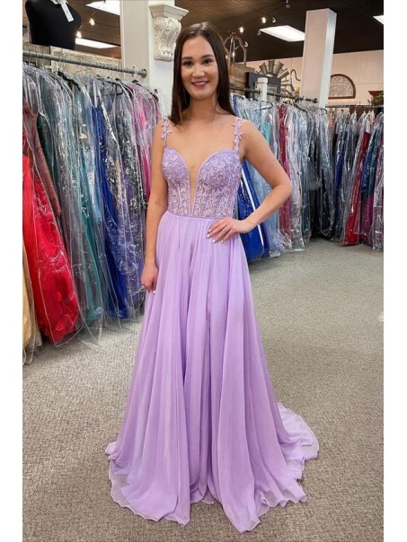 A-Line Lace and Chiffon Lilac Prom Dresses Formal Evening Gowns 901682 A-Line Lace and Chiffon Lilac Prom Dresses Formal Evening Gowns 901682