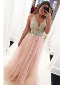 Long Pink Lace and Tulle Prom Dresses Formal Evening Gowns 901685 Long Pink Lace and Tulle Prom Dresses Formal Evening Gowns 901685