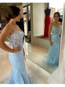 Long Blue Sequin Prom Dresses Formal Evening Gowns 901687