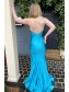 Long Blue One Shoulder Prom Dresses Formal Evening Gowns 901691