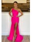 Long Pink One Shoulder Prom Dresses Formal Evening Gowns 901705