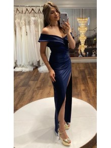 Long Navy Blue Off the Shoulder Prom Dresses Formal Evening Gowns 901710 Long Navy Blue Off the Shoulder Prom Dresses Formal Evening Gowns 901710