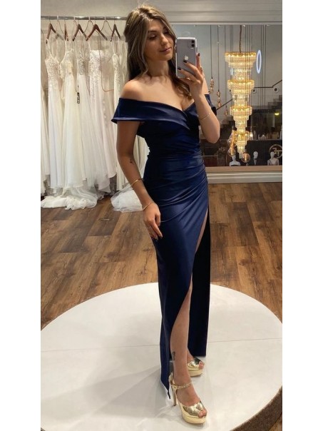 Long Navy Blue Off the Shoulder Prom Dresses Formal Evening Gowns 901710 Long Navy Blue Off the Shoulder Prom Dresses Formal Evening Gowns 901710