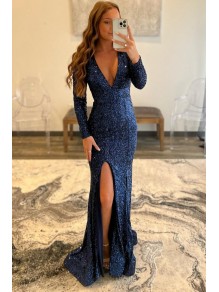 Mermaid Sparkle Sequin Long Sleeves Prom Dresses Formal Evening Gowns 901722 Mermaid Sparkle Sequin Long Sleeves Prom Dresses Formal Evening Gowns 901722
