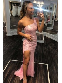 Long Pink One Shoulder Sparkle Sequin Prom Dresses Formal Evening Gowns 901724 Long Pink One Shoulder Sparkle Sequin Prom Dresses Formal Evening Gowns 901724