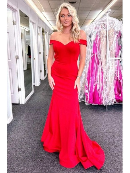 Long Red Mermaid Off the Shoulder Prom Dresses Formal Evening Gowns 901725 Long Red Mermaid Off the Shoulder Prom Dresses Formal Evening Gowns 901725