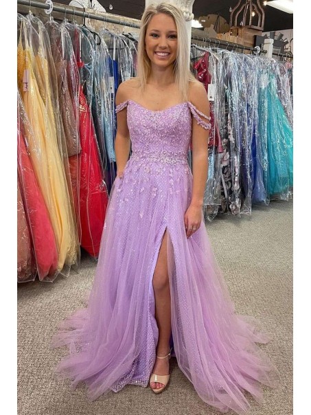 Long Lilac Lace and Tulle Prom Dresses Formal Evening Gowns 901731 Long Lilac Lace and Tulle Prom Dresses Formal Evening Gowns 901731
