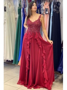 Long Red Lace and Chiffon Prom Dresses Formal Evening Gowns 901734 Long Red Lace and Chiffon Prom Dresses Formal Evening Gowns 901734