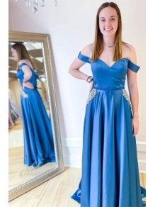 Long Blue Off the Shoulder Prom Dresses Formal Evening Gowns 901738