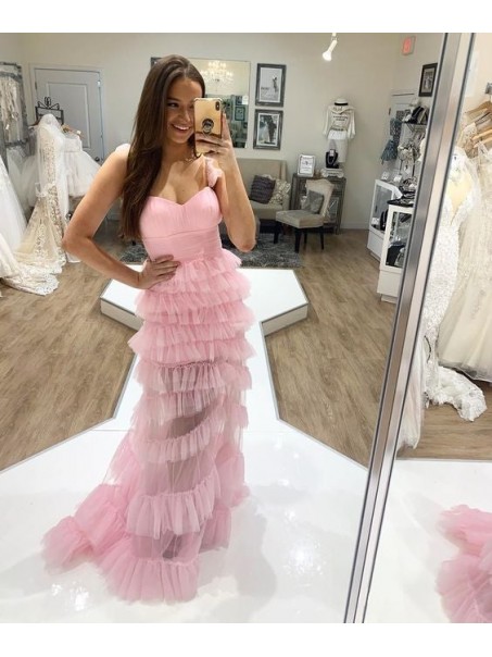 Long Pink Tulle Prom Dresses Formal Evening Gowns 901744 Long Pink Tulle Prom Dresses Formal Evening Gowns 901744