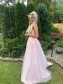 A-Line Long Pink Strapless Lace and Tulle Prom Dresses Formal Evening Gowns 901747
